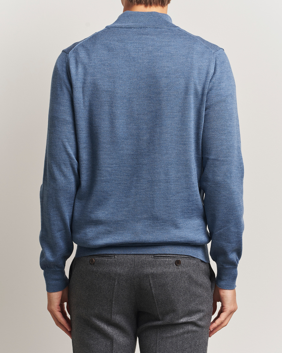 Herren | Pullover | Morgano | Extra Fine Merino Wool Half-Zip Denim Blue