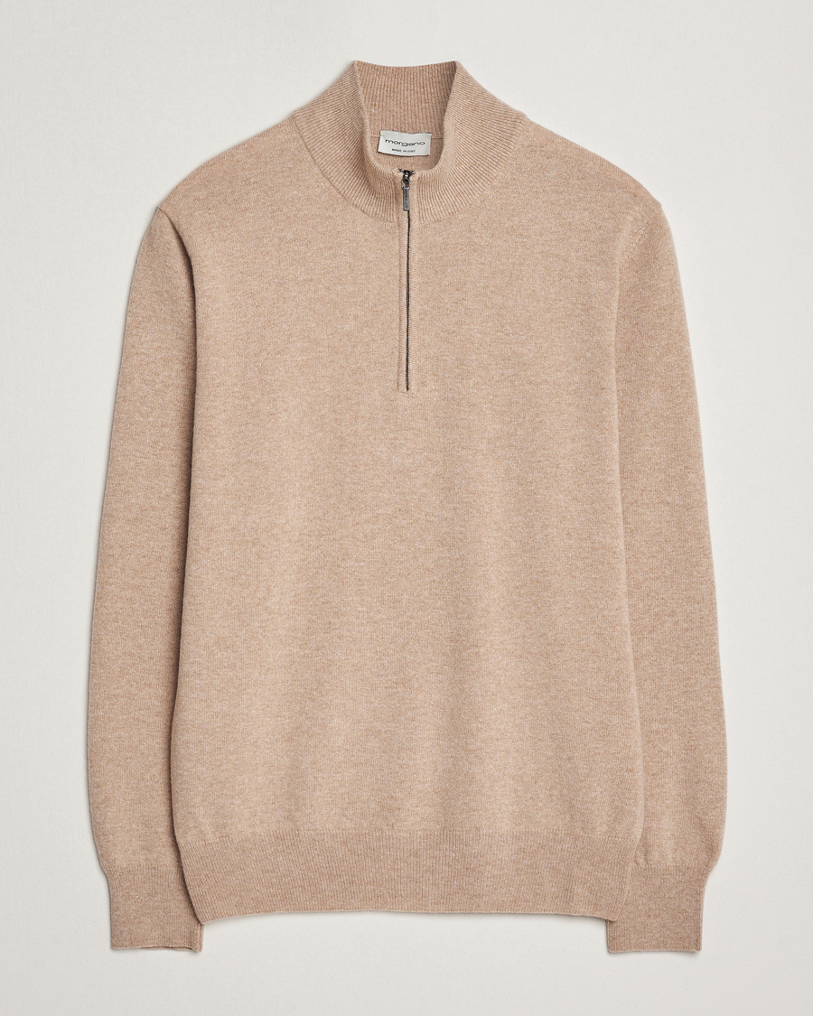 Herren | Pullover | Morgano | Wool/Cashmere Half-Zip Beige
