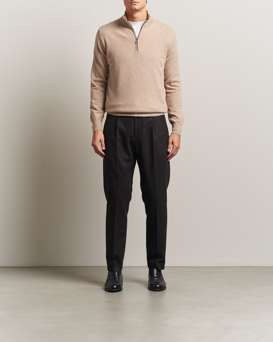 Herren | Pullover | Morgano | Wool/Cashmere Half-Zip Beige