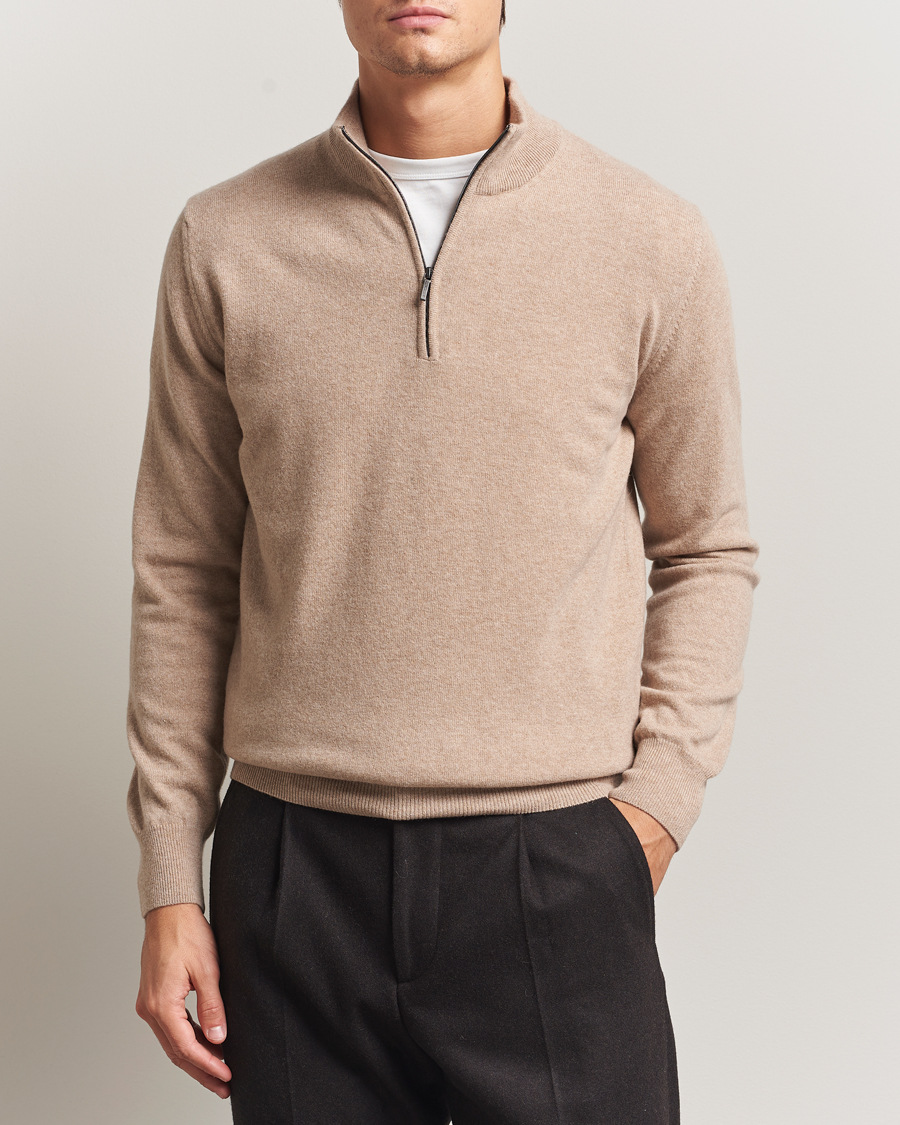 Herren | Pullover | Morgano | Wool/Cashmere Half-Zip Beige