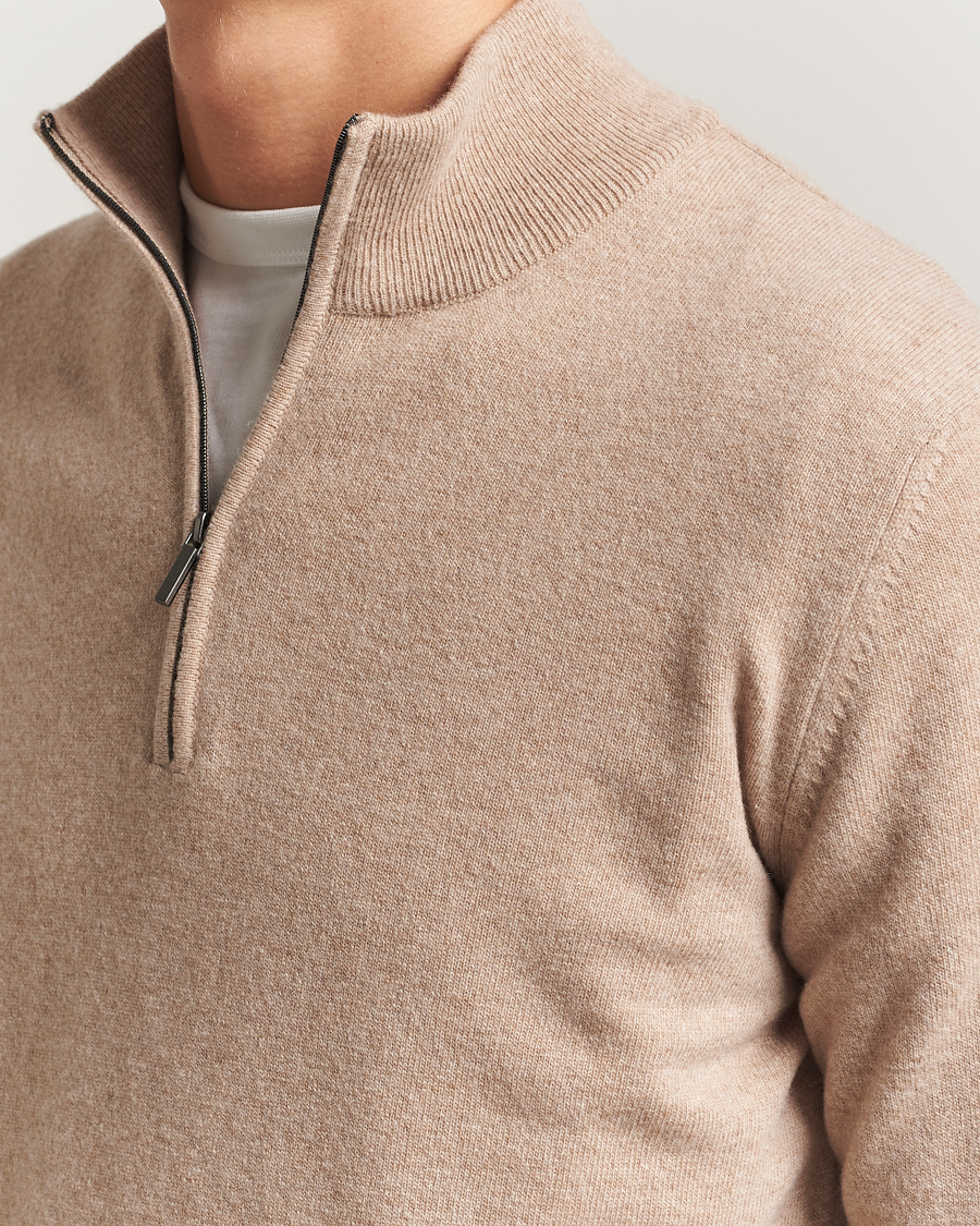 Herren | Pullover | Morgano | Wool/Cashmere Half-Zip Beige