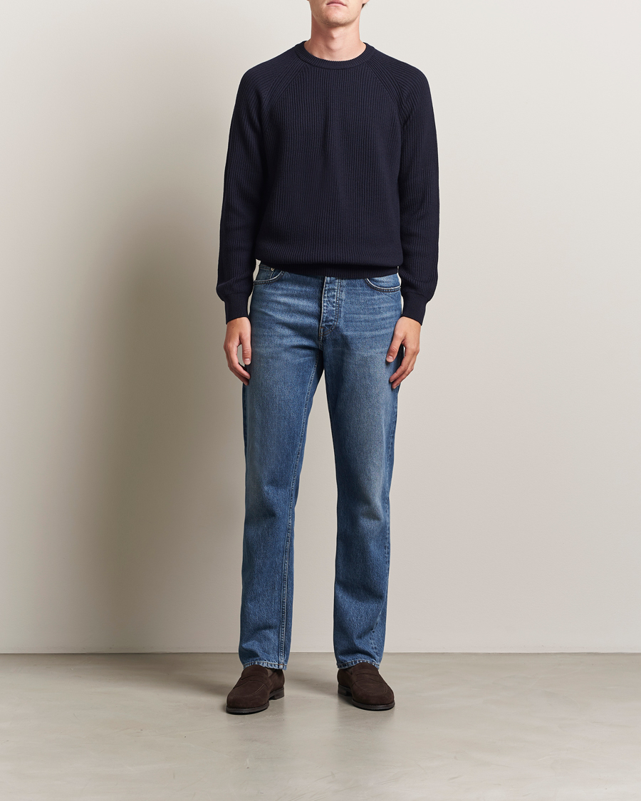 Herren | Pullover | Morgano | Merino Knitted Fisherman Ribb Navy