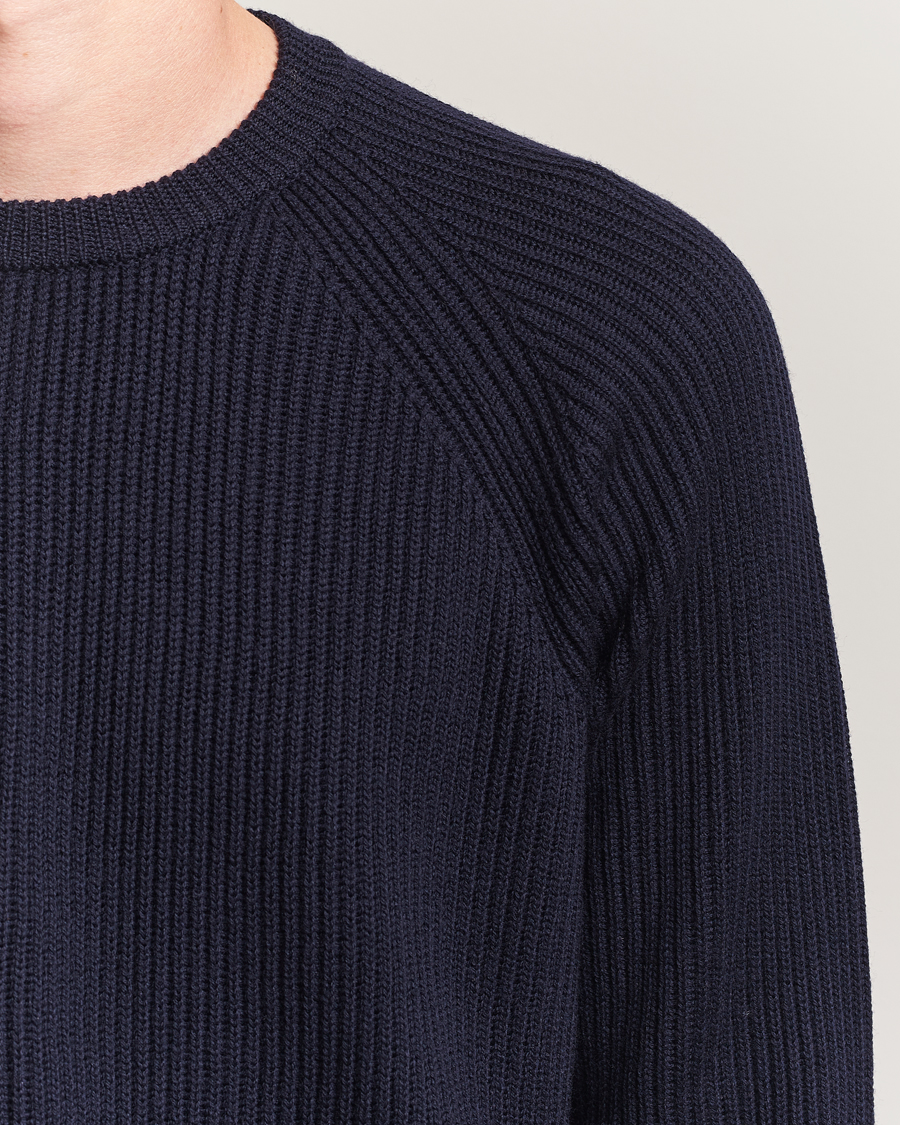 Herren | Pullover | Morgano | Merino Knitted Fisherman Ribb Navy