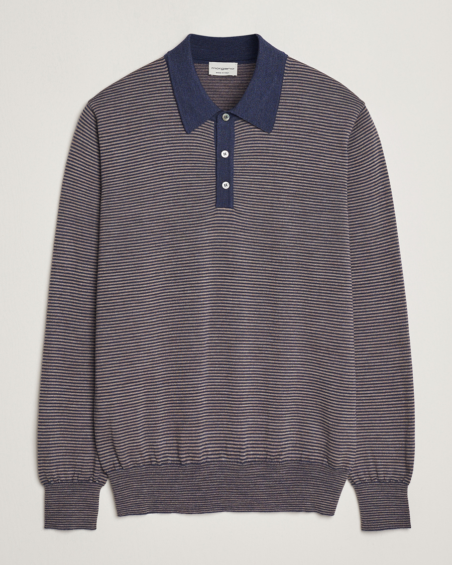 Herren | Pullover | Morgano | Striped Merino Polo Blue