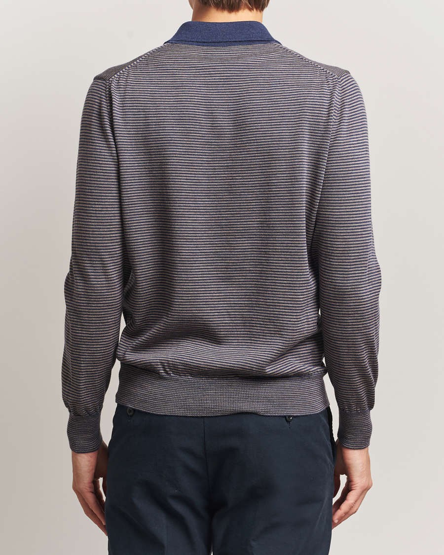 Herren | Pullover | Morgano | Striped Merino Polo Blue