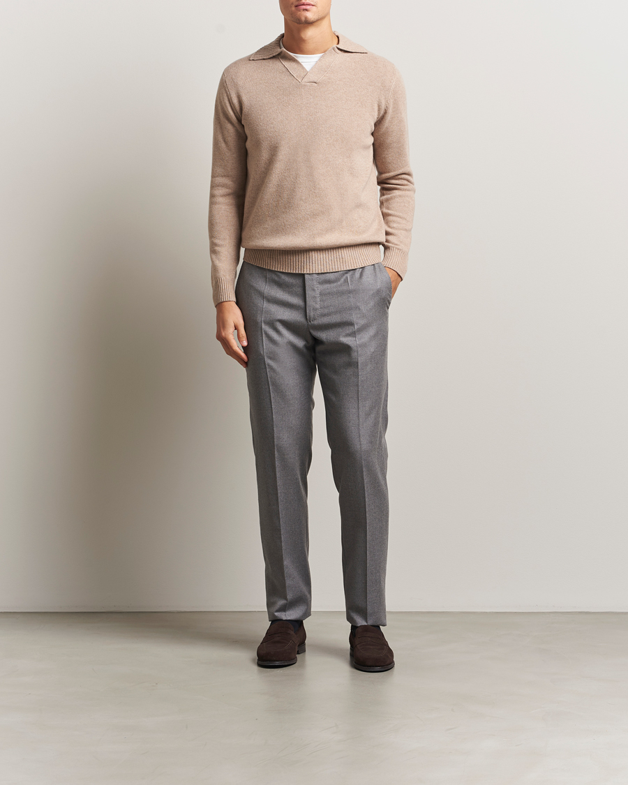 Herren | Pullover | Morgano | Wool/Cashmere Heavy Knit Polo Beige