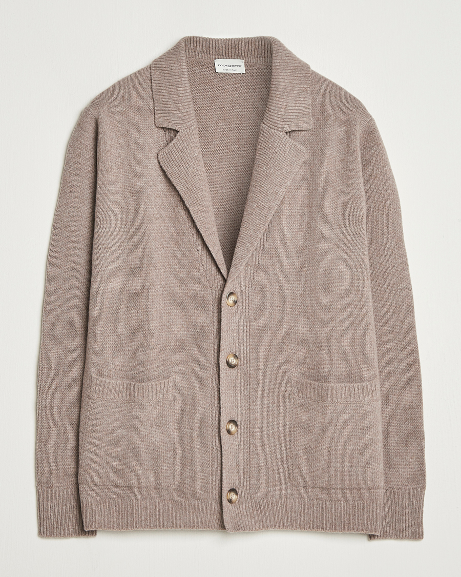 Herren | Pullover | Morgano | Wool/Cashmere Heavy Knit Cardigan Blazer Light Brown
