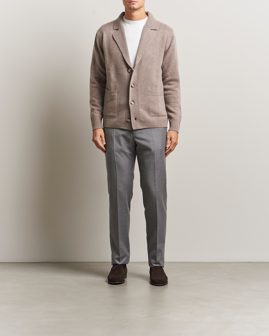 Herren | Pullover | Morgano | Wool/Cashmere Heavy Knit Cardigan Blazer Light Brown