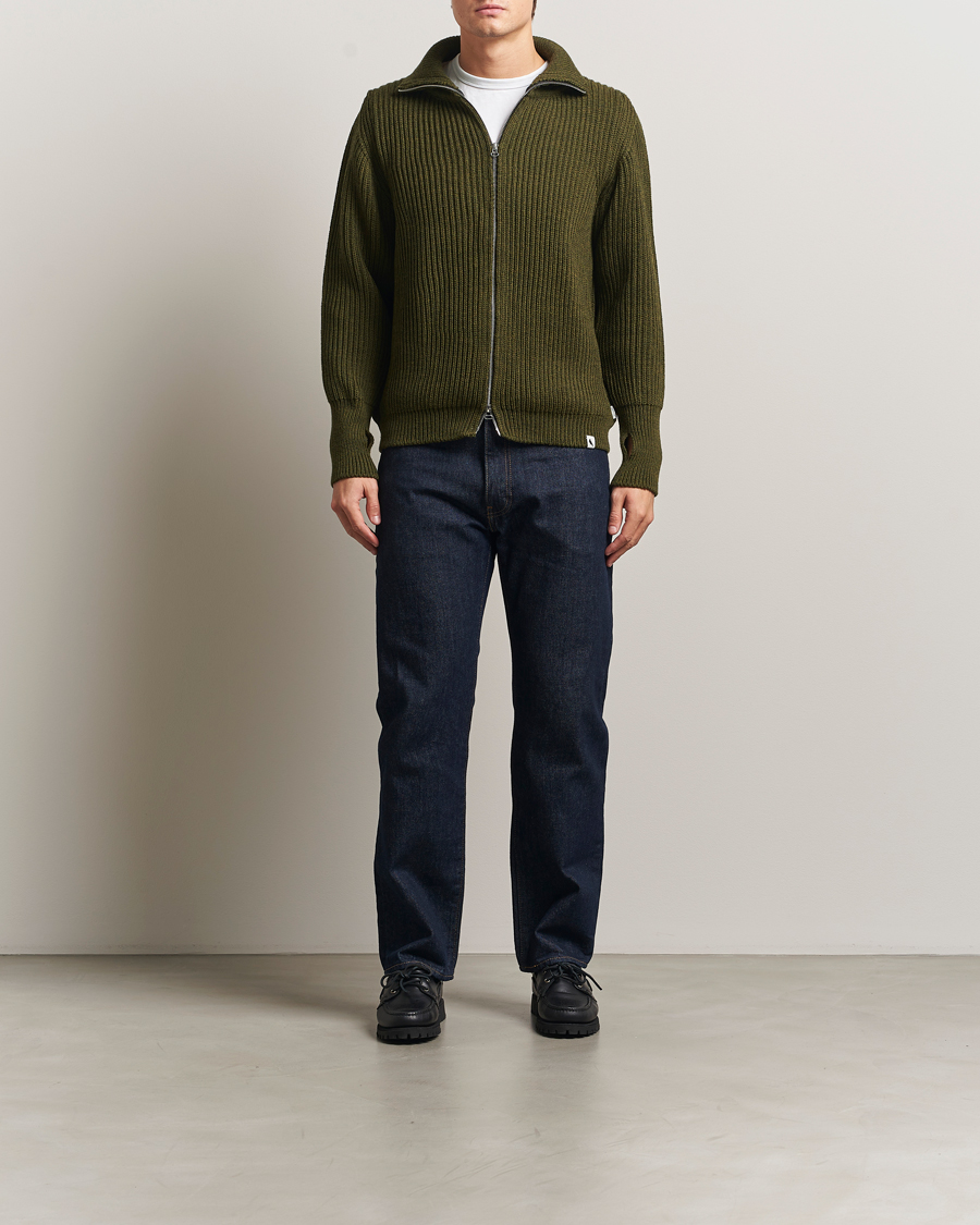 Herren | Pullover | Peregrine | Fisherman Merino Zip Cardigan Olive