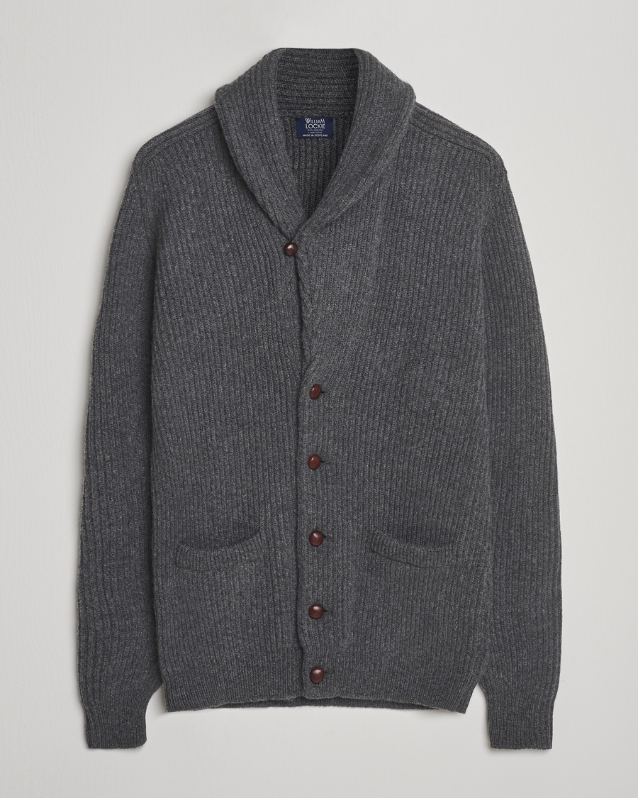 Herren | Pullover | William Lockie | Windsor Geelong Lambswool Shawl Cardigan Grey