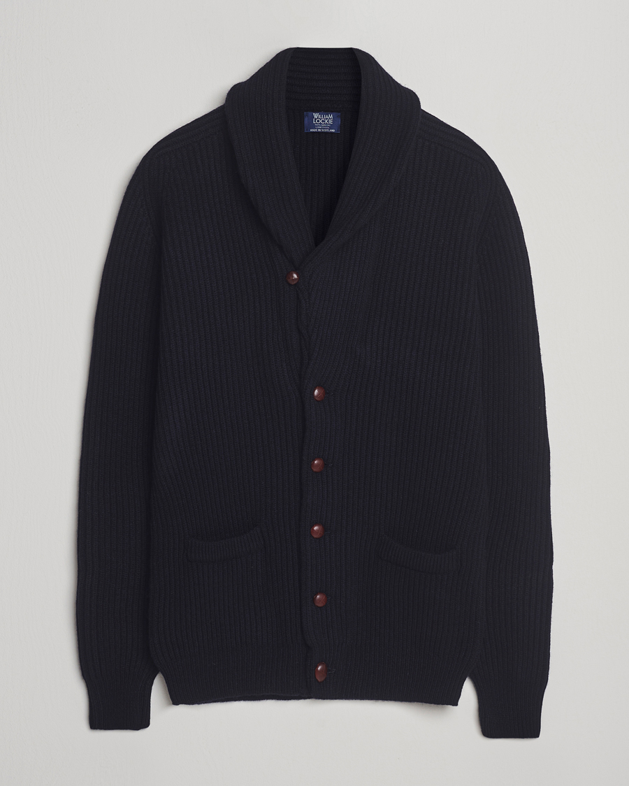 Herren | Pullover | William Lockie | Windsor Geelong Lambswool Shawl Cardigan Navy
