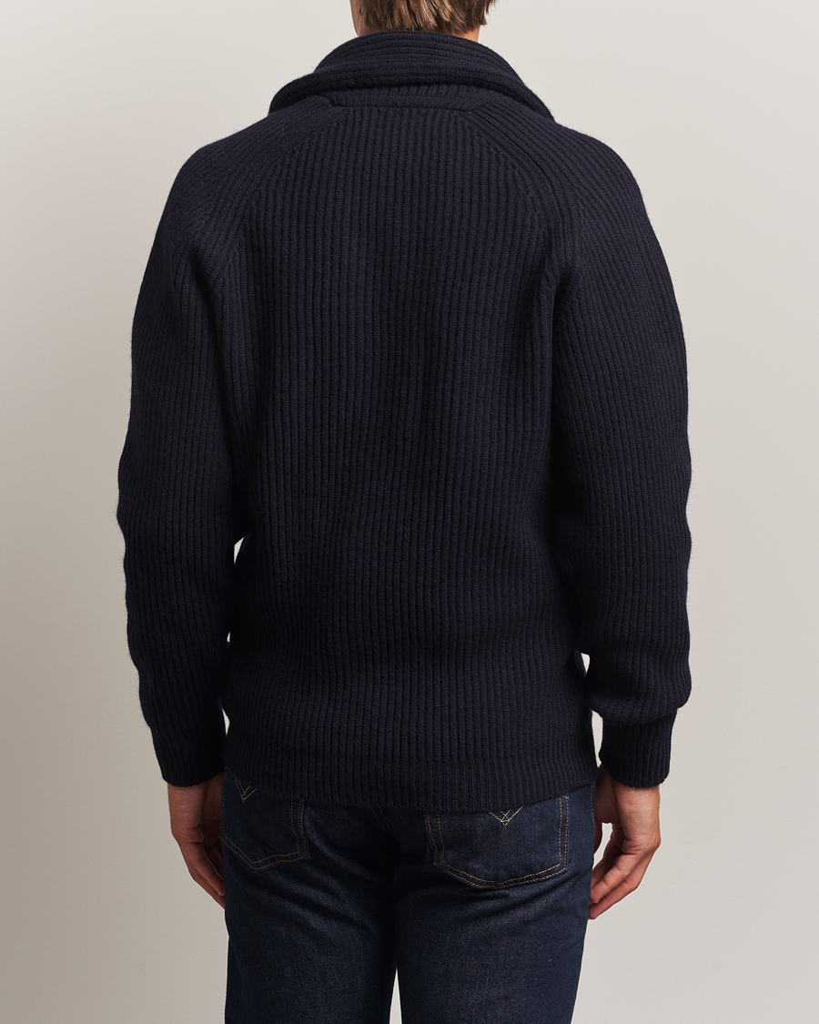 Herren | Pullover | William Lockie | Windsor Geelong Lambswool Shawl Cardigan Navy
