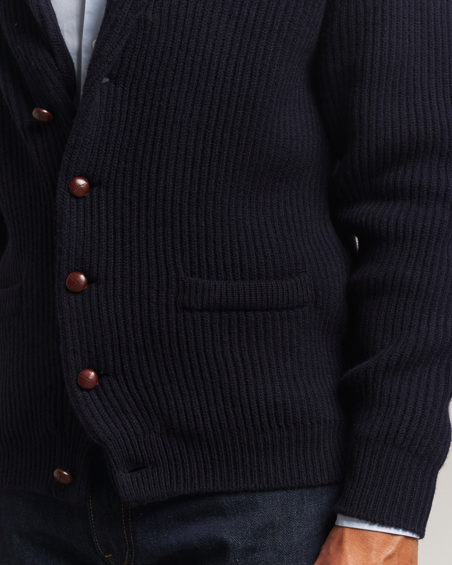 Herren | Pullover | William Lockie | Windsor Geelong Lambswool Shawl Cardigan Navy