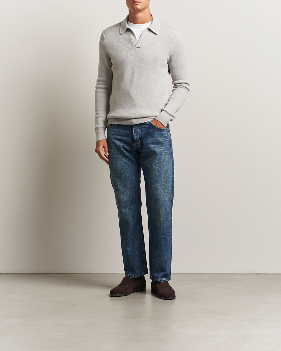 Herren | Pullover | Gran Sasso | Heavy Knitted Merino Polo Light Grey Melange