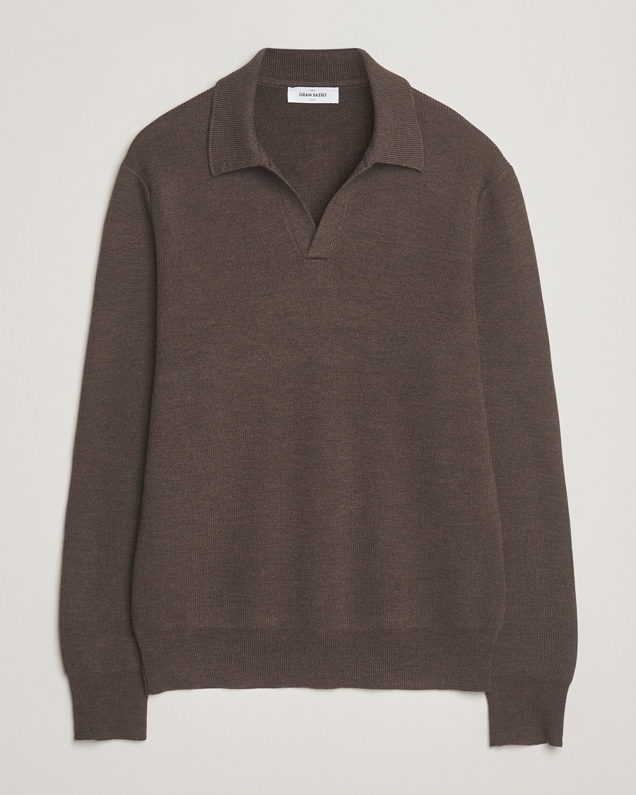 Herren | Pullover | Gran Sasso | Heavy Knitted Merino Polo Brown Melange