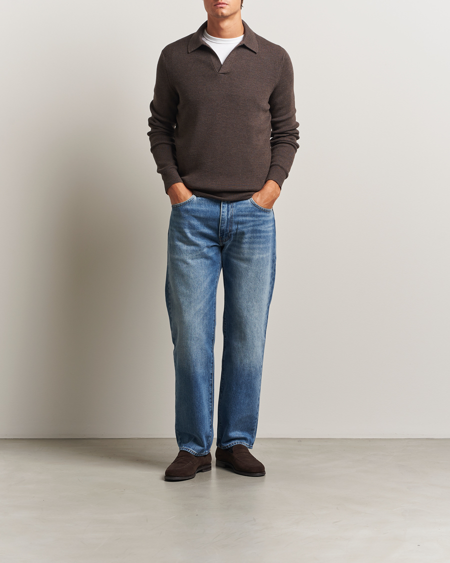 Herren | Pullover | Gran Sasso | Heavy Knitted Merino Polo Brown Melange
