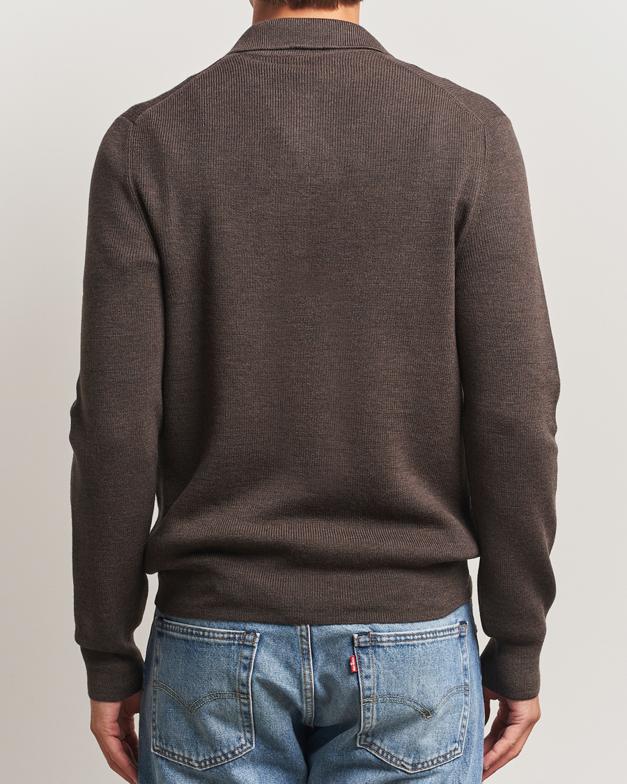 Herren | Pullover | Gran Sasso | Heavy Knitted Merino Polo Brown Melange