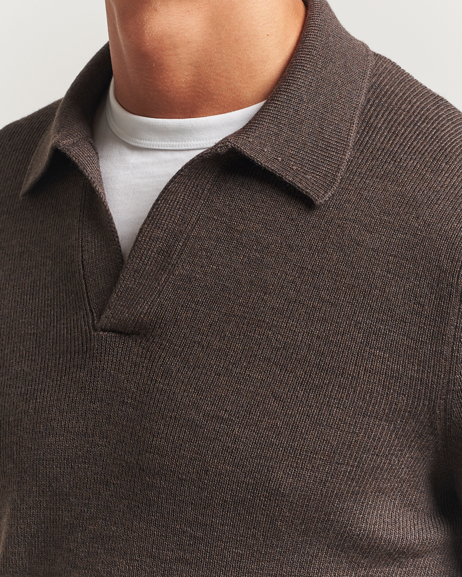 Herren | Pullover | Gran Sasso | Heavy Knitted Merino Polo Brown Melange