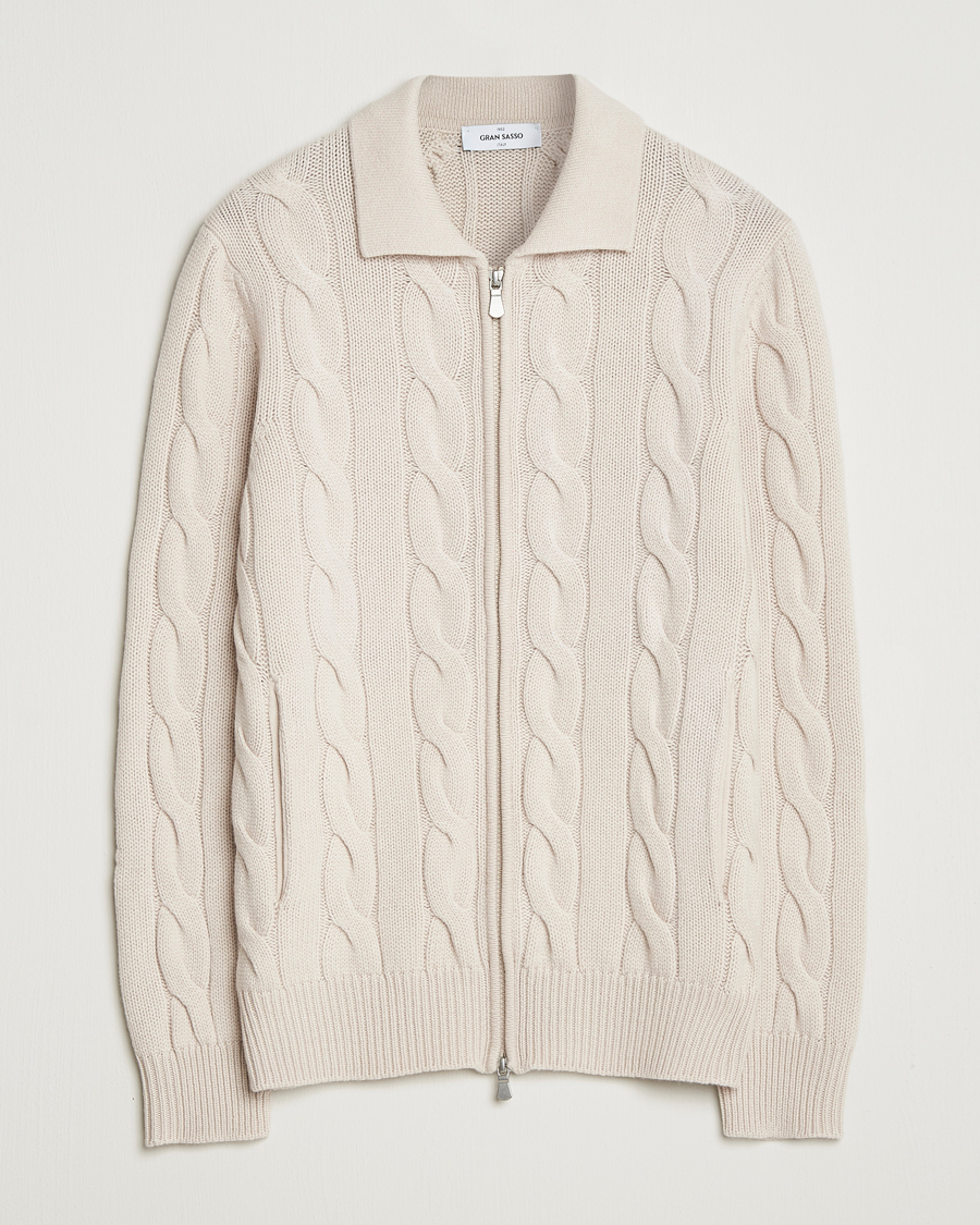 Herren | Pullover | Gran Sasso | Wool/Cashmere Cable Full Zip Light Beige Melange
