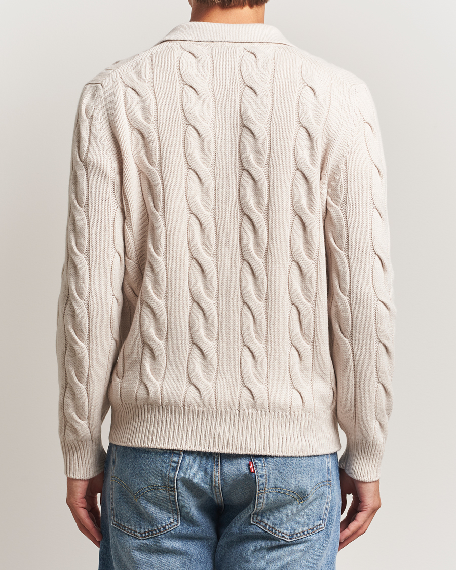 Herren | Pullover | Gran Sasso | Wool/Cashmere Cable Full Zip Light Beige Melange