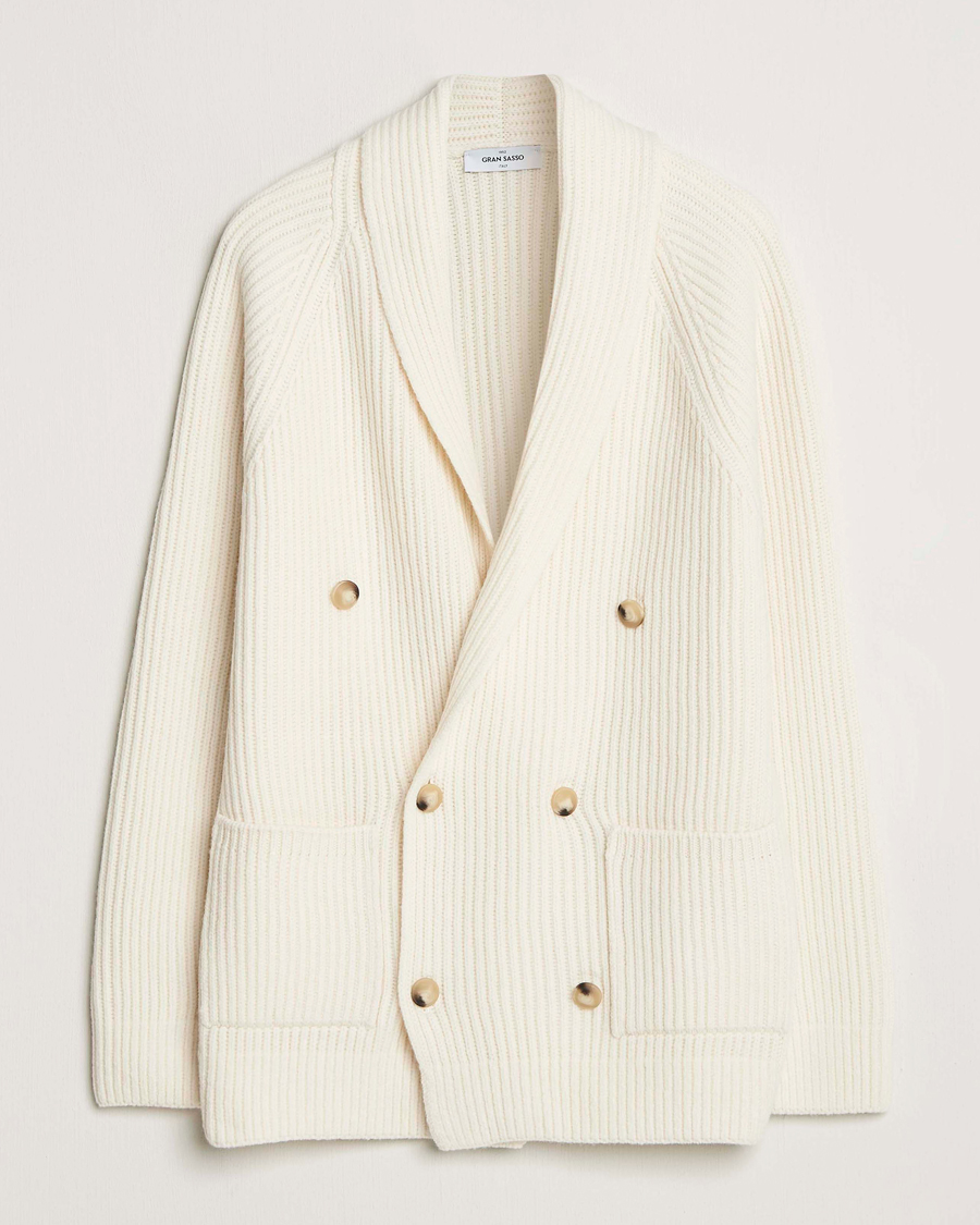 Herren | Pullover | Gran Sasso | Shawl Collar Heavy Knitted Wool Cardigan Cream