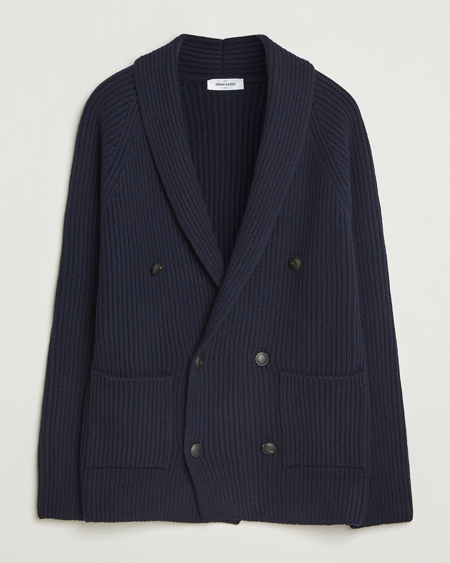 Herren | Pullover | Gran Sasso | Shawl Collar Heavy Knitted Wool Cardigan Navy