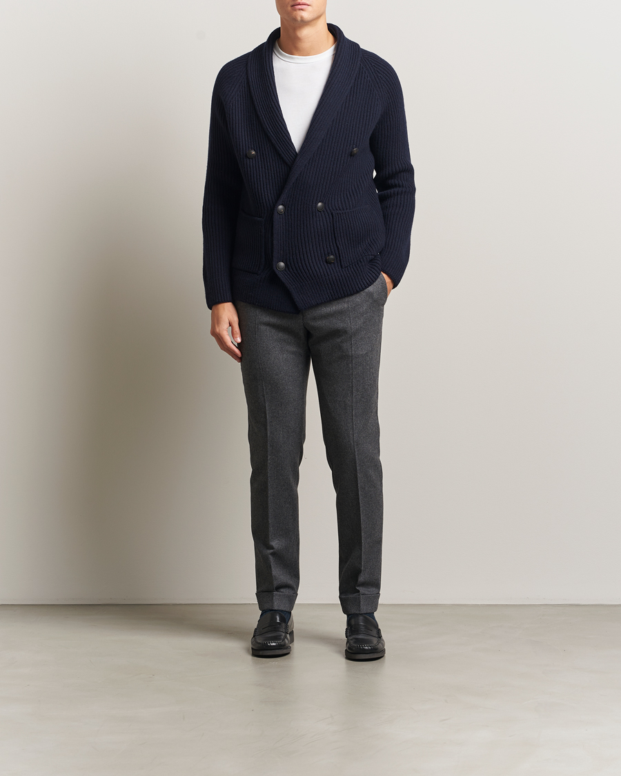 Herren | Pullover | Gran Sasso | Shawl Collar Heavy Knitted Wool Cardigan Navy