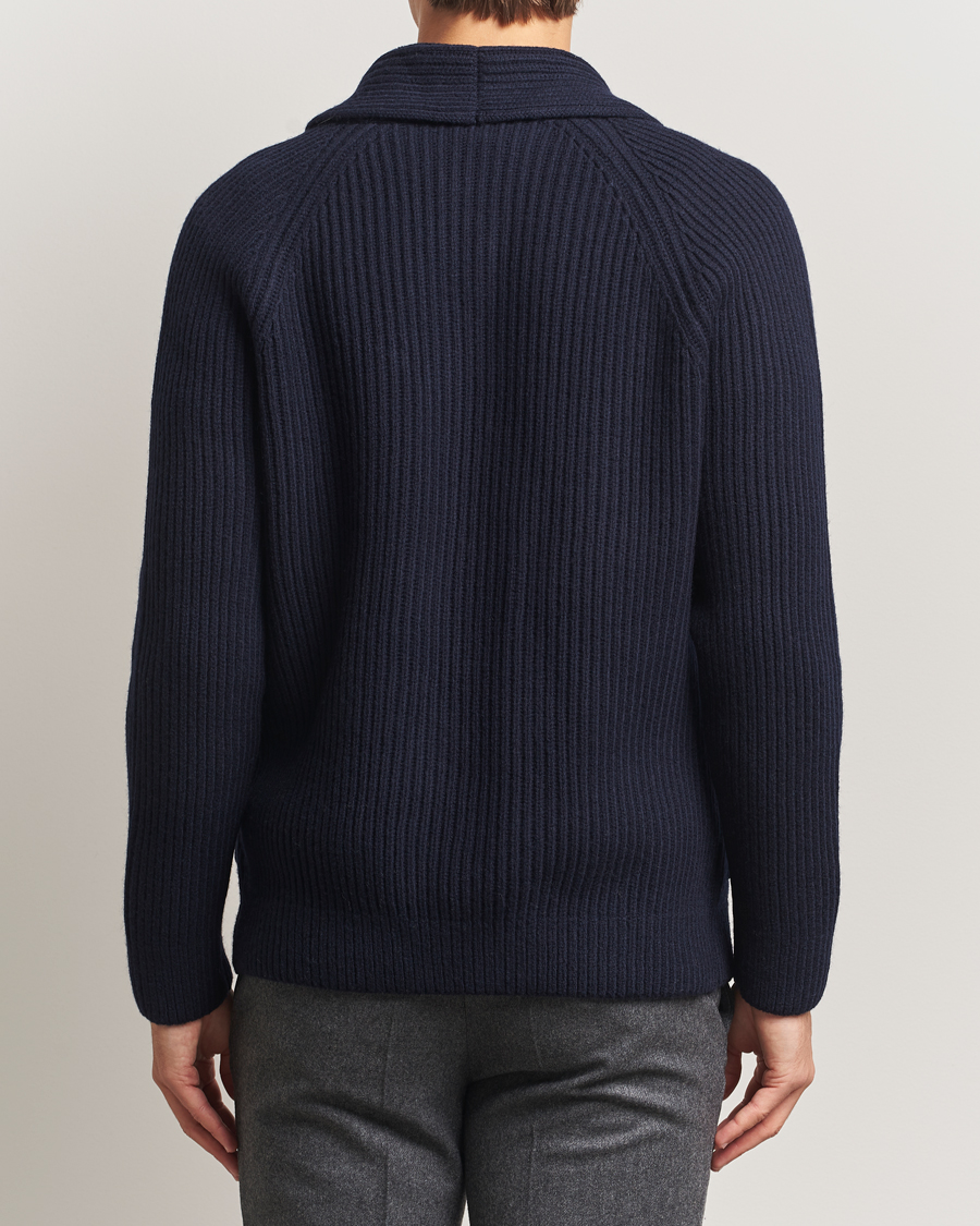 Herren | Pullover | Gran Sasso | Shawl Collar Heavy Knitted Wool Cardigan Navy