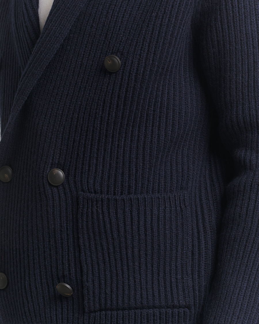 Herren | Pullover | Gran Sasso | Shawl Collar Heavy Knitted Wool Cardigan Navy