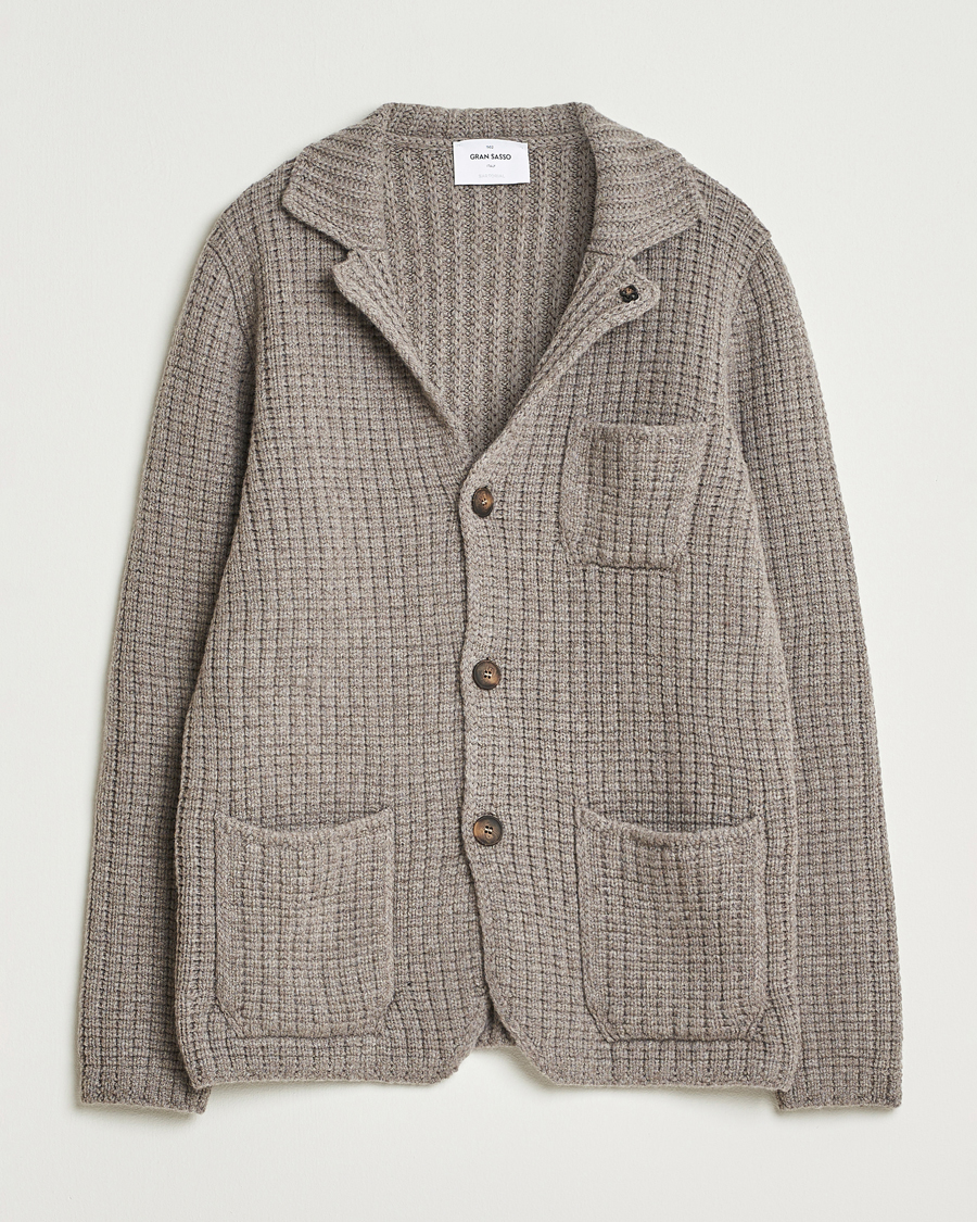 Herren | Pullover | Gran Sasso | Heavy Knitted Wool Cardigan Taupe Melange