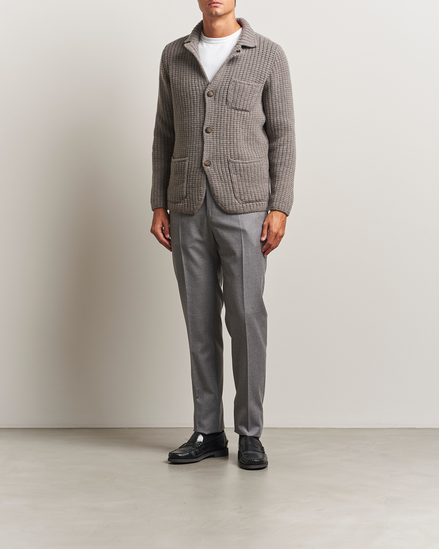 Herren | Pullover | Gran Sasso | Heavy Knitted Wool Cardigan Taupe Melange