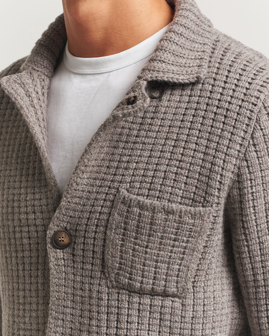 Herren | Pullover | Gran Sasso | Heavy Knitted Wool Cardigan Taupe Melange