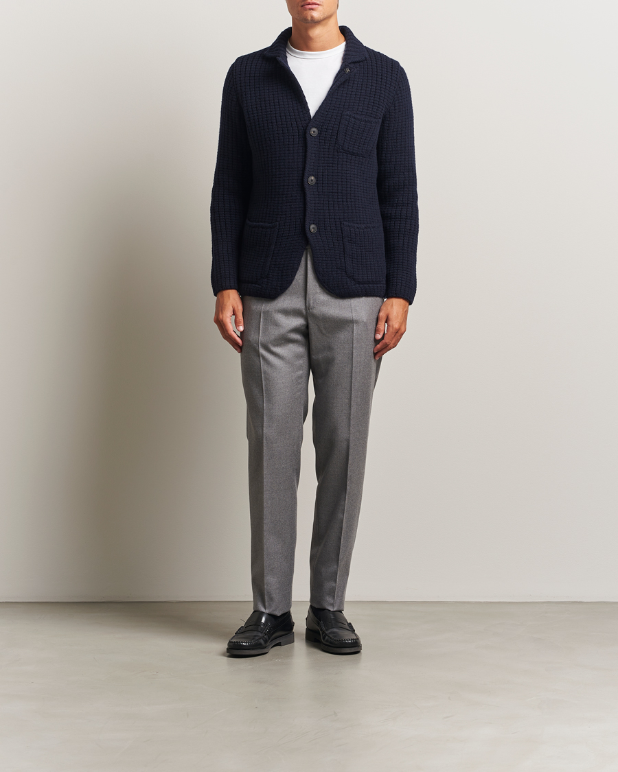 Herren | Pullover | Gran Sasso | Heavy Knitted Wool Cardigan Navy