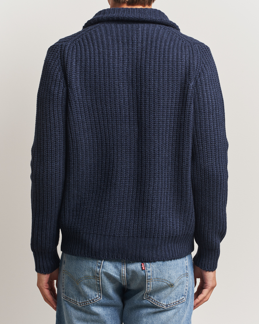 Herren | Pullover | Gran Sasso | Heavy Knitted Wool Full Zip Navy Melange