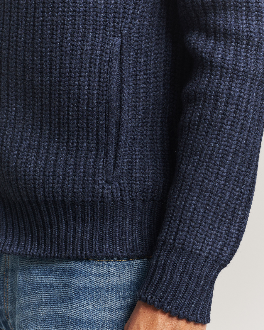 Herren | Pullover | Gran Sasso | Heavy Knitted Wool Full Zip Navy Melange
