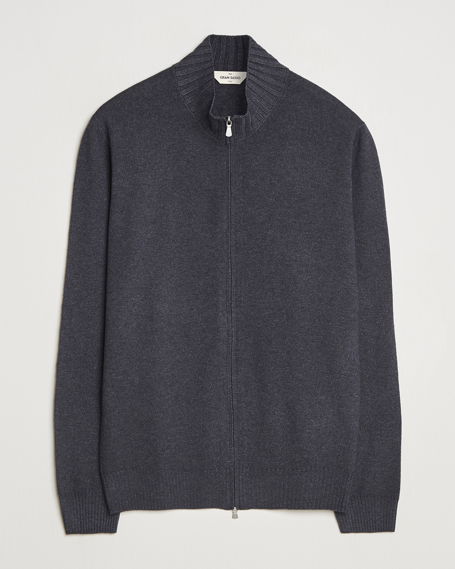 Herren | Pullover | Gran Sasso | Wool/Cashmere Washed Full Zip Asphalt