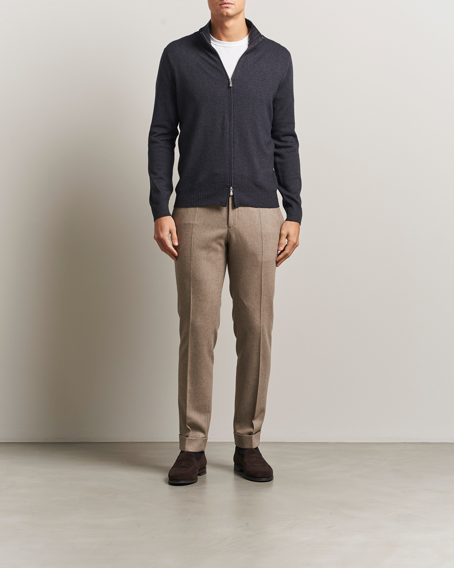 Herren | Pullover | Gran Sasso | Wool/Cashmere Washed Full Zip Asphalt