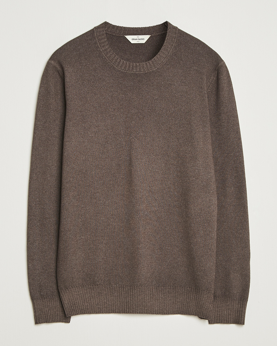 Herren | Pullover | Gran Sasso | Wool/Cashmere Washed Crew Neck Brown Melange