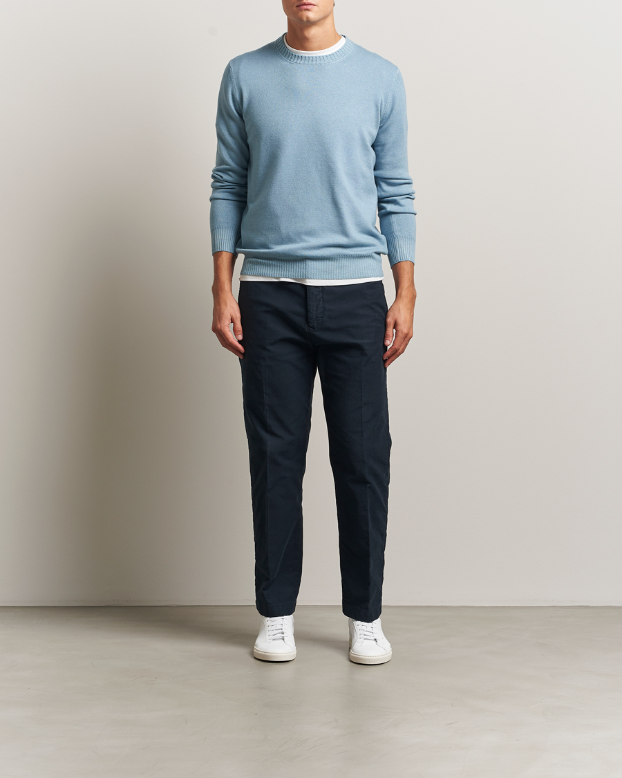 Herren | Pullover | Gran Sasso | Wool/Cashmere Washed Crew Neck Blue Melange
