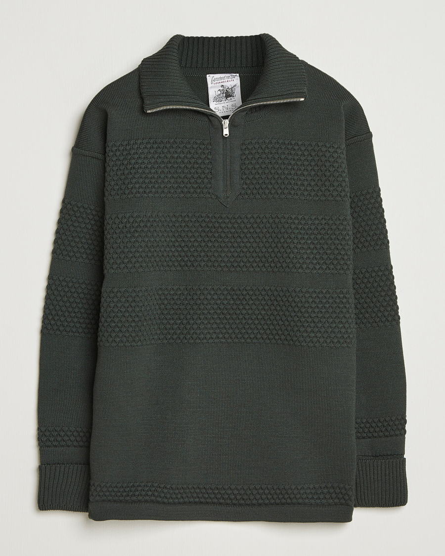Herren | Pullover | S.N.S. Herning | Fisherman Wool Short Zip Dark Forest Green