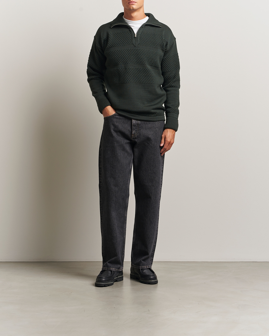 Herren | Pullover | S.N.S. Herning | Fisherman Wool Short Zip Dark Forest Green