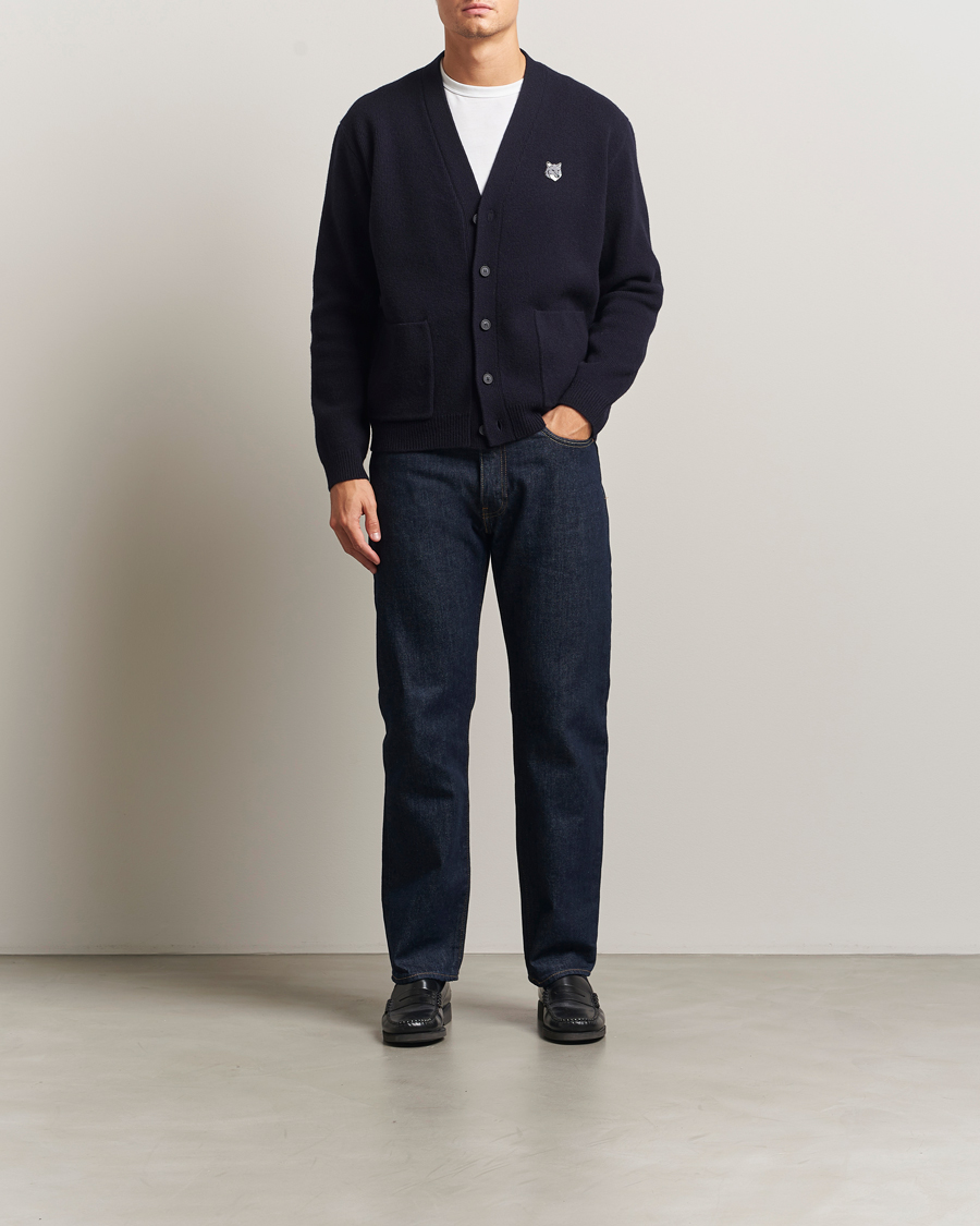 Herren | Pullover | Maison Kitsuné | Grey Fox Head Milano Lambswool Cardigan Classic Navy