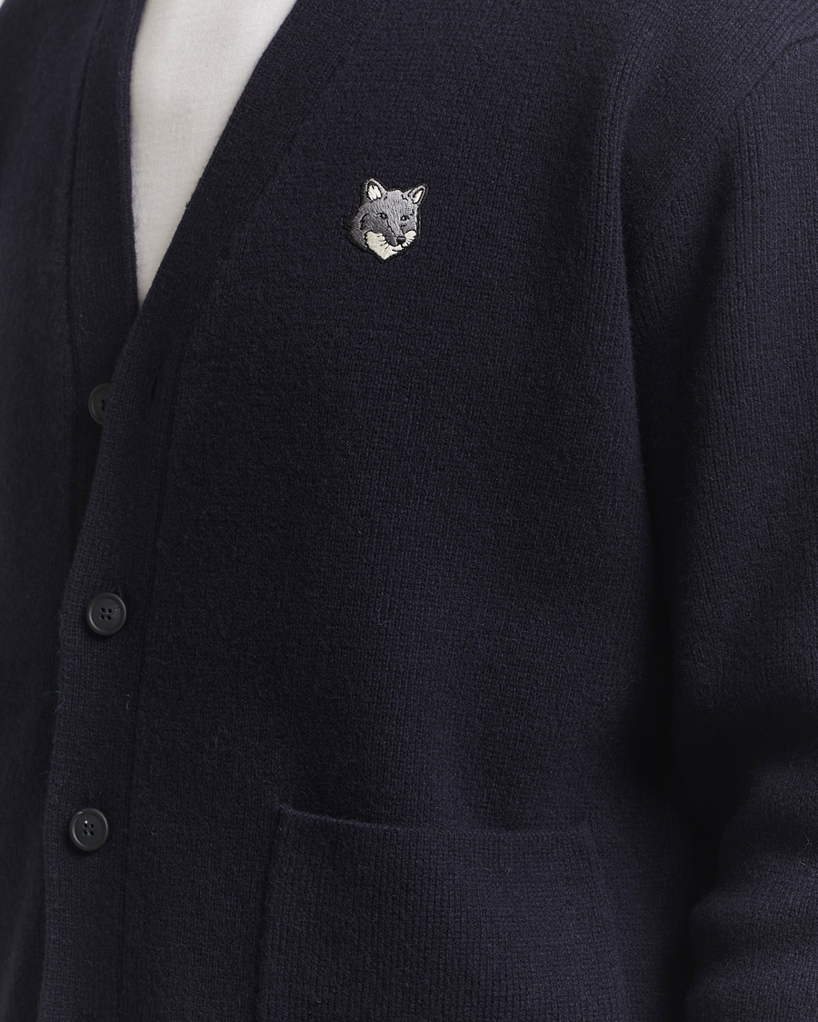 Herren | Pullover | Maison Kitsuné | Grey Fox Head Milano Lambswool Cardigan Classic Navy