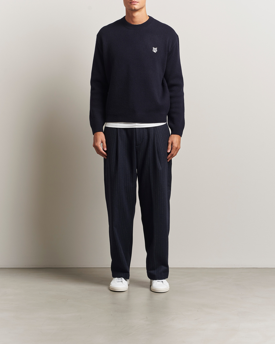 Herren | Pullover | Maison Kitsuné | Grey Fox Head Milano Lambswool Sweater Classic Navy