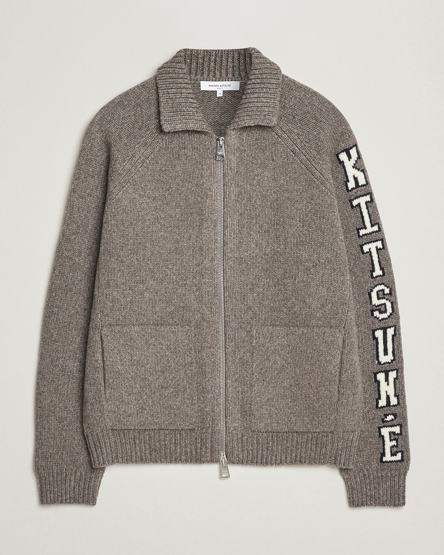 Herren | Pullover | Maison Kitsuné | College Wool Knitted Full Zip Medium Grey Melange