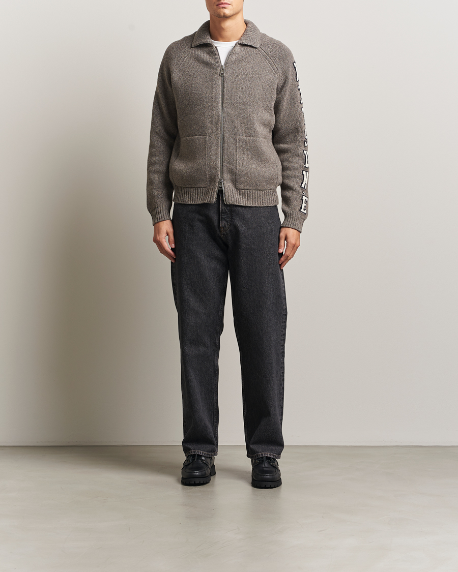 Herren | Pullover | Maison Kitsuné | College Wool Knitted Full Zip Medium Grey Melange