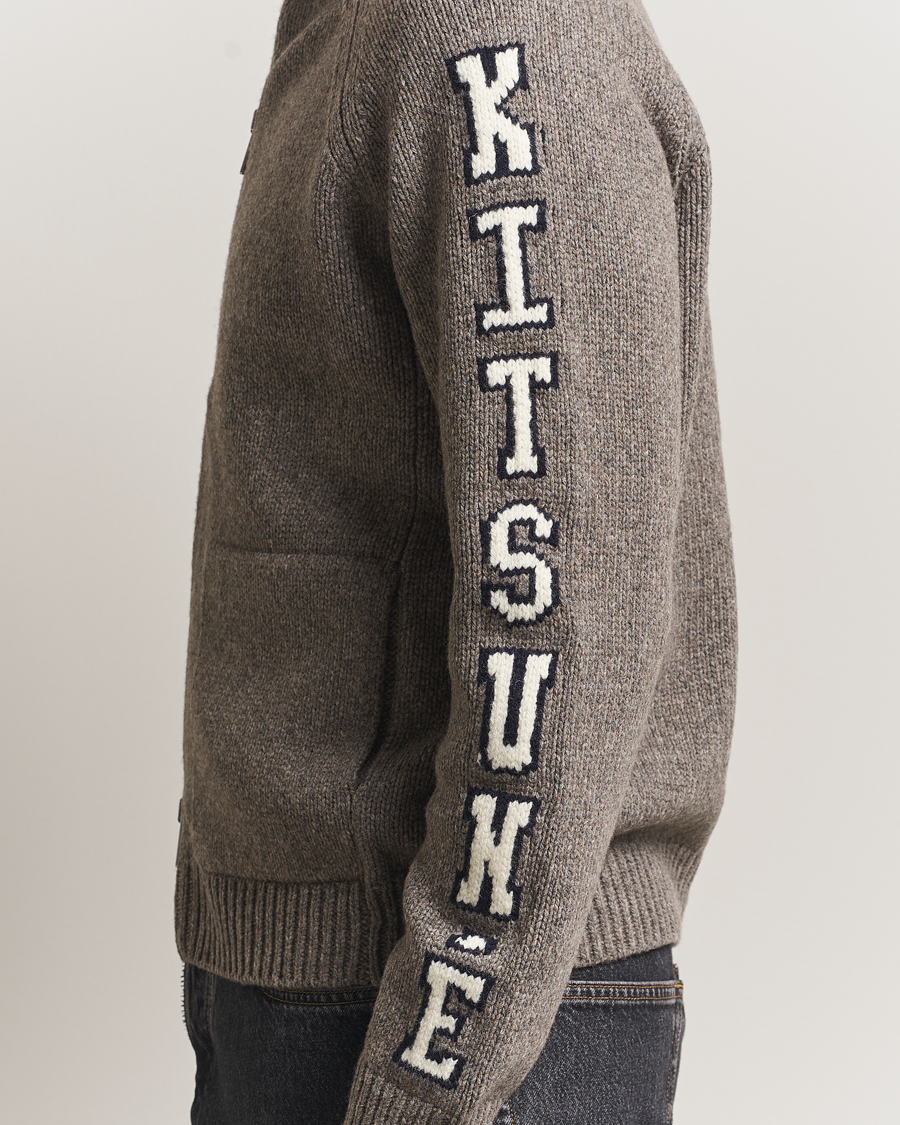 Herren | Pullover | Maison Kitsuné | College Wool Knitted Full Zip Medium Grey Melange
