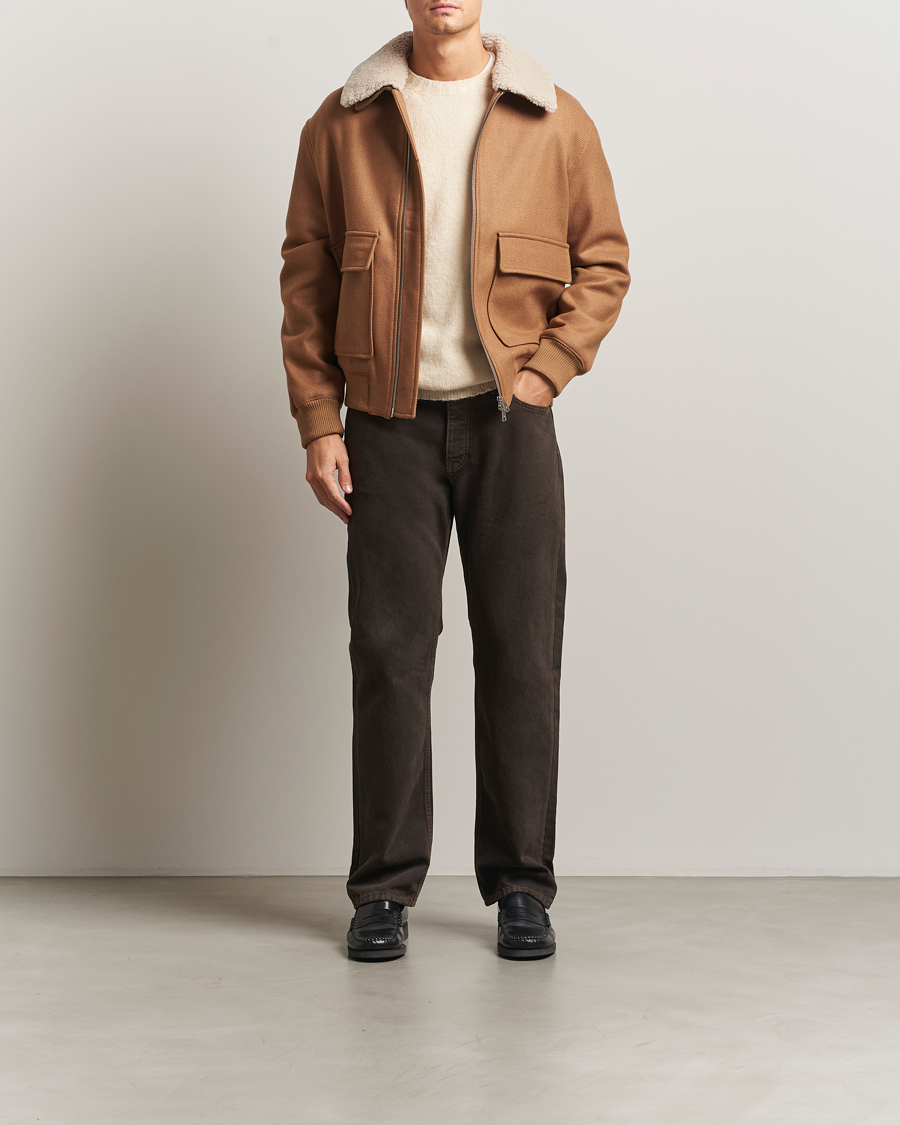 Herren | Jacken | Maison Kitsuné | Wool Shearling Collar Aviator Jacket Ginger Brown