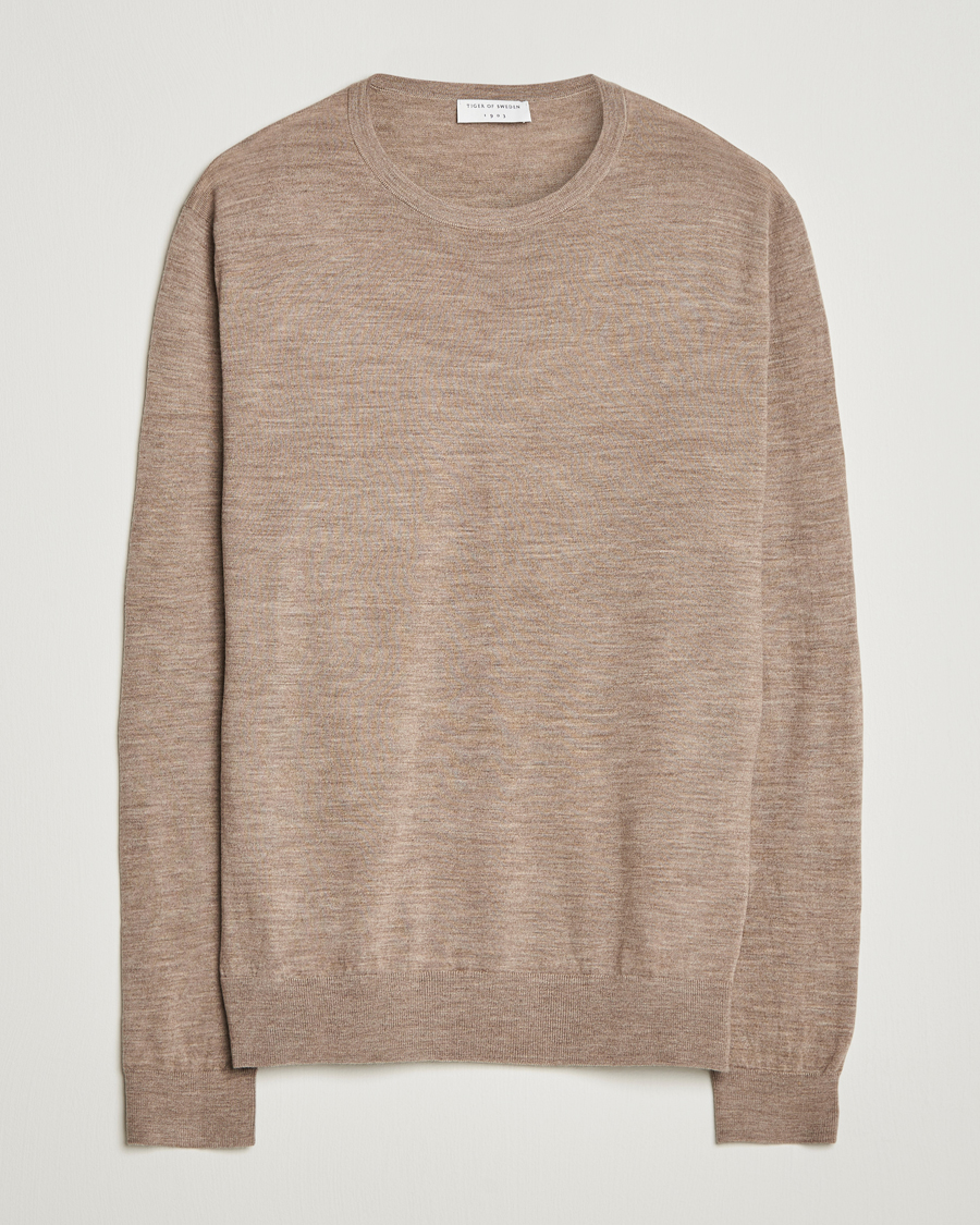 Herren | Pullover | Tiger of Sweden | Connor Extra Fine Merino Crew Neck Pullover Beige Melange