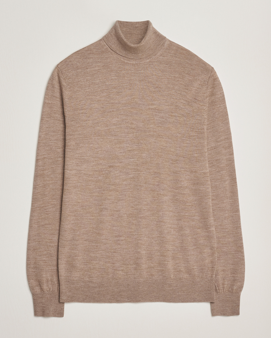 Herren | Pullover | Tiger of Sweden | Nevile Extra Fine Merino Polo Beige Melange